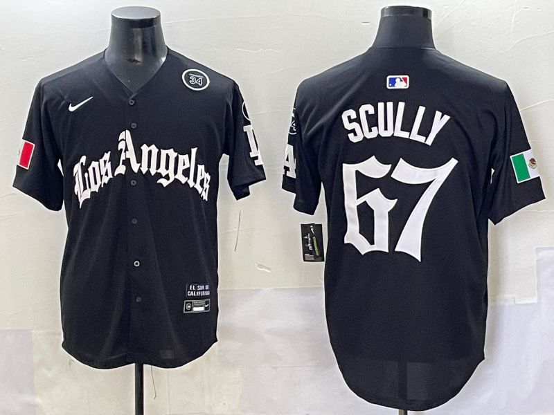 Men 2025 Los Angeles Dodgers #67 Scully Black Five generations Joint Name Nike MLB Jersey style 10